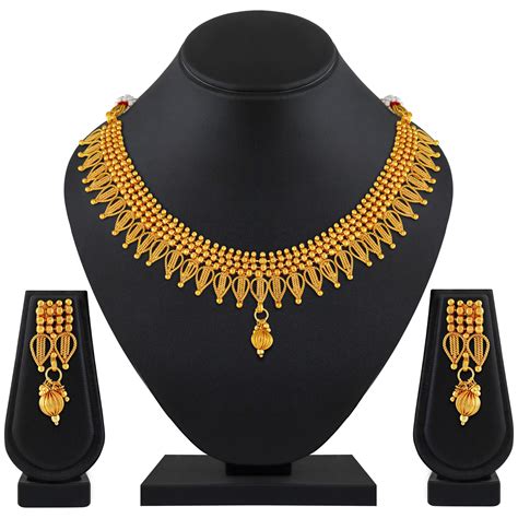 buy asmitta traditional leaf shape gold plated choker style necklace set for women online ₹499