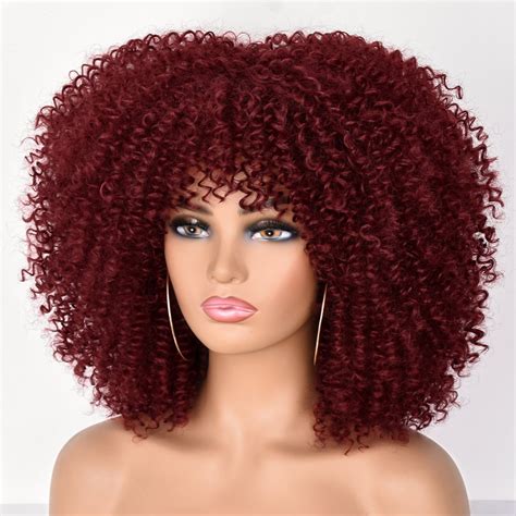 Short Curly Wig With Bnags For Black Women Red Wine Kinky Etsy
