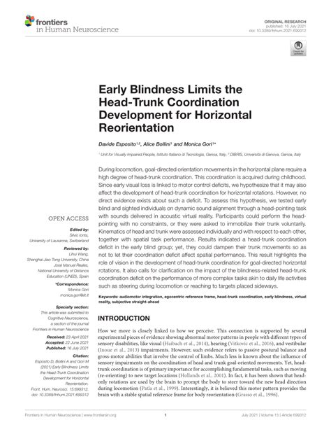Pdf Early Blindness Limits The Head Trunk Coordination Development