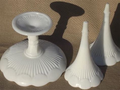Vintage Vallerysthal Milk Glass Epergne French Flower Vase W Two Horns