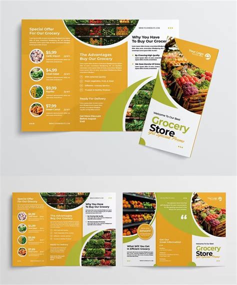 Two Fold Brochure Design For Grocery Store With Orange And Green