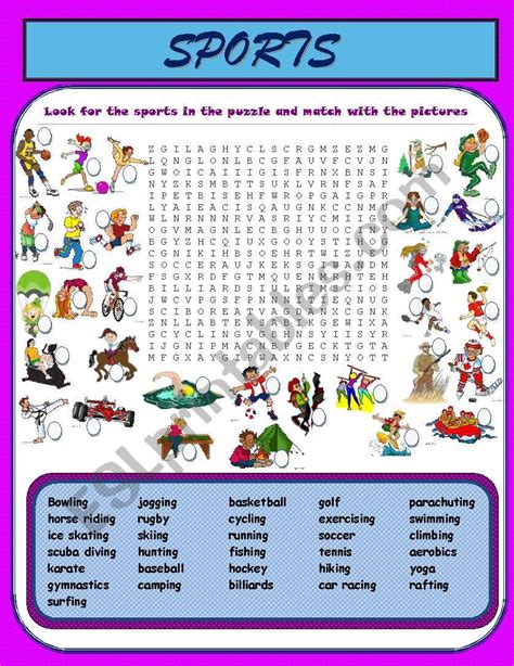 Sports Vocabulary Hobbies Esl Worksheet By Paticorner