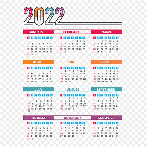 Moderno Calendario 2022 A Todo Color Png Año Nuevo 2022 Mensual Png