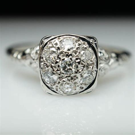 Vintage Antique Art Deco Ct Diamond Cluster Engagement Ring Ring K