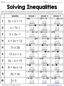 Math worksheets 4 kids's best boards. Solving Inequalities Coloring Worksheet - Editable