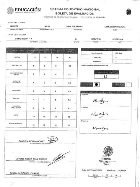 Boleta 5to Grado Pdf