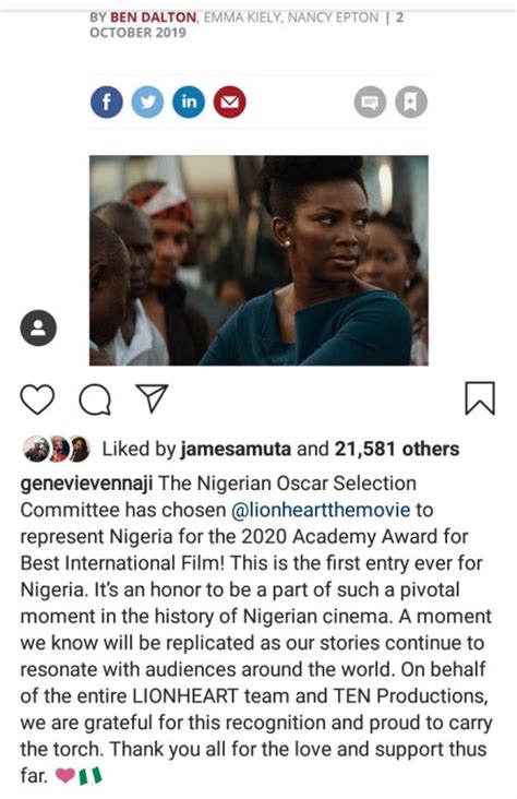 2020 Oscars How Genevieve Nnaji Reacted After Her Film Lionheart Was Nominated Expressive Info