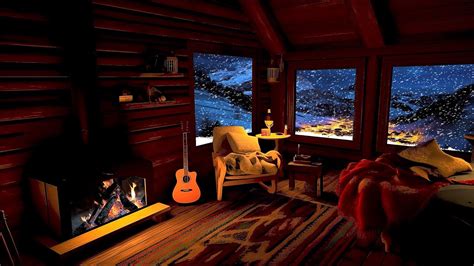 Blizzard Howling Wind And Fireplace Sounds In A Cozy Winter Cabin