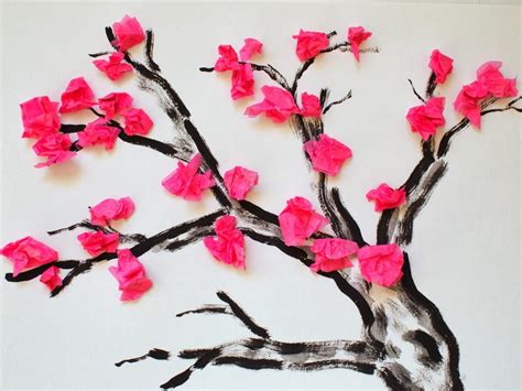Cherry Blossom Tissue Paper Flower Craft Tree Printable Included