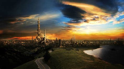 Download Fantasy Mosque Cityscape Wallpaper