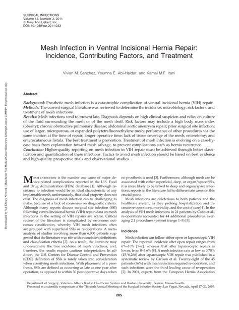Pdf Mesh Infection In Ventral Incisional Hernia Repair Incidence