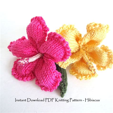 Knit Flower Instant Download Pdf Pattern Hibiscus Flower Knitting