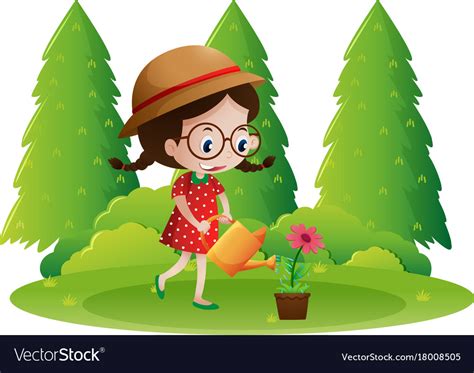 Girl Watering The Plants In The Garden Royalty Free Vector
