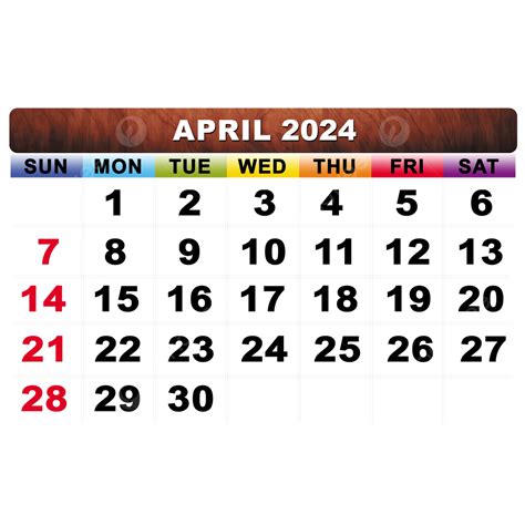 April 2024 Calendar In Red And Black April 2024 April Monthly