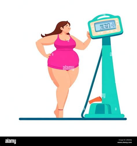Fat Woman Fatness To Loss Weight Overweight Cartoon Style At Gym Stock
