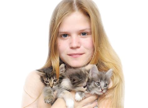 Portrait Girl With Cats Tresses Cat Kitten Girl Png Transparent