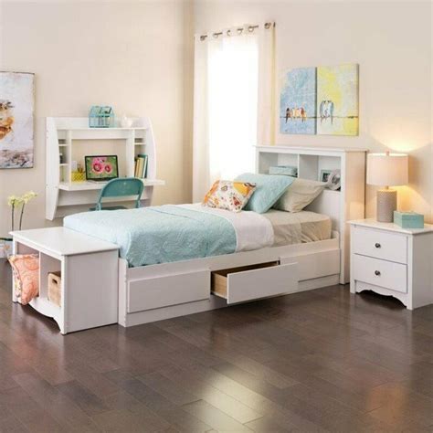 Create more play space with a bunk bed or trundle bed with storage drawers. White Twin Platform Storage Bed Wood storage drawers Wood ...