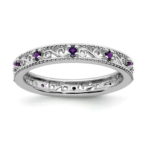 Aa Jewels Solid 925 Sterling Silver Stackable Amethyst Purple February Gemstone Ring Eternity