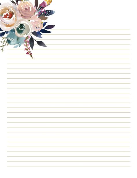 Free Printable Lined Paper With Decorative Borders Pdf Rustic Floral C78