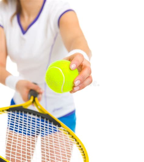 Nahaufnahme Auf Der Kugel Die Oben Durch Tennisspieler Wirft Stockfoto
