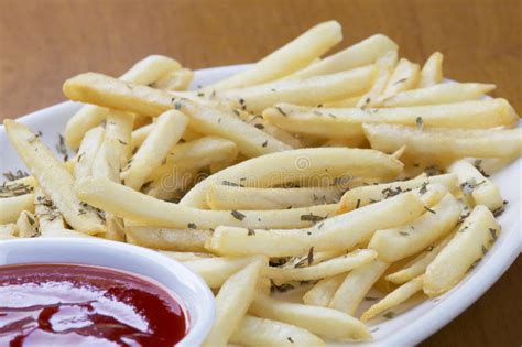 Delicious Shoestring Style French Fries With Ketchup Stock Image