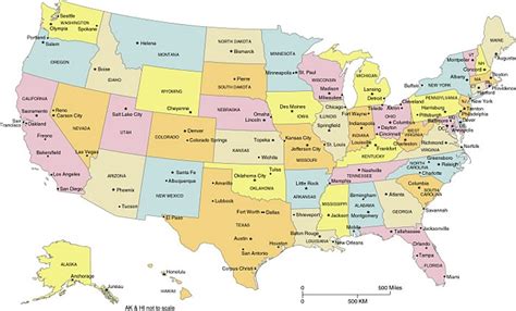 United states map with highways, state borders, state capitals, major lakes and rivers. State Capital And major Cities Map Of The USA | WhatsAnswer