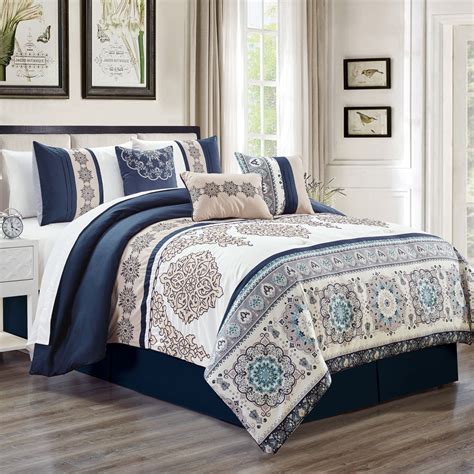 Unique Home Kosta 7 Piece Comforter Set Beige Floral Medallion Bed In A
