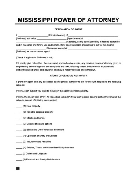 Free Mississippi Power Of Attorney Forms Pdf And Word