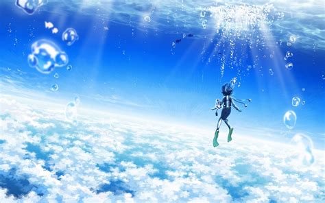 Download Girl Swimming Anime Blue Wallpaper