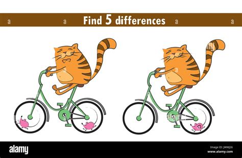 Game For Children Find Differencescat And Mouse On A Bike Stock