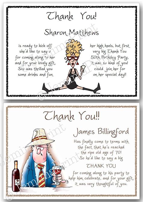 Personalised Birthday Thank You Cards 30th 40th 50th 60th