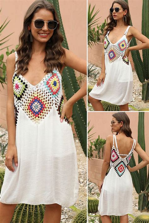 5 Color Crochet Beach Cover Ups White Long Cover Up Knitted Beachwear