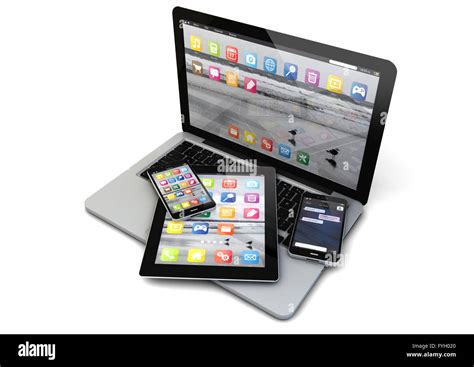 Render Of A Laptop Smartphones And Tablet Pc Stock Photo Alamy