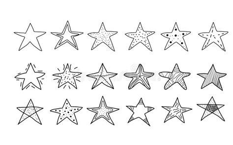 Stars Set In Doodle Style Vector Illustartion Stock Vector