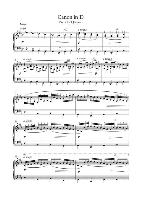 Canon in d by johannes pachelbel | printable sheet music for piano. Canon In D By Johann Pachelbel (1653-1706) - Digital Sheet Music For Piano Solo (Download ...