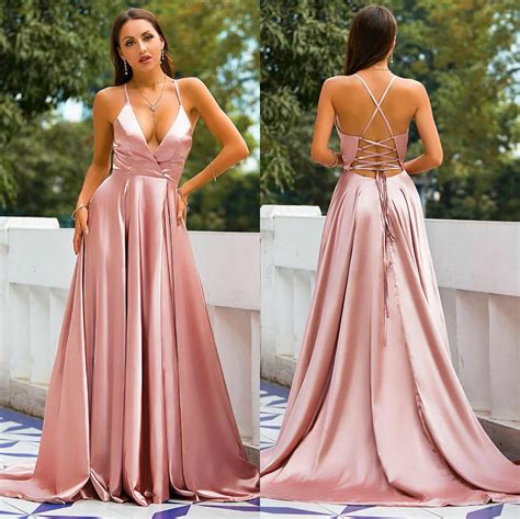 Elegant Pink V Neck Long Prom Dress With Slit Sugerdress Online