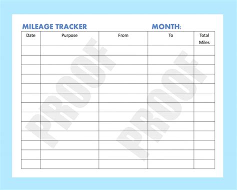 Mileage Tracker Form Printable Printable Mileage Tracker | Etsy