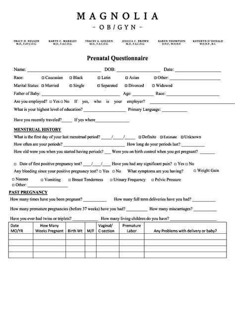 Prenatal Questionnaire Form Fill Out And Sign Printable Pdf Template