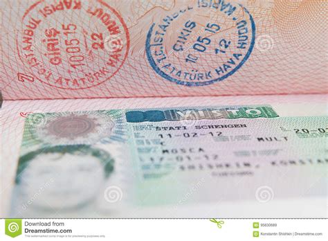 Shengen Visa Stamp In International Passport Schengen Document For