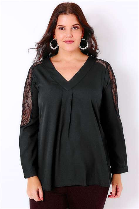 Praslin Black Blouse With Lace Sleeves Plus Size 161820222426