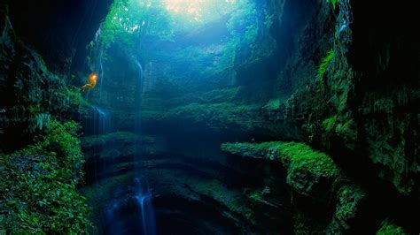 Men Nature Moss Plants Alabama Usa Cave Waterfall