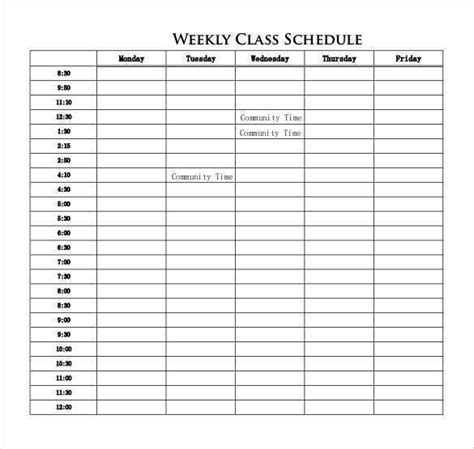 69 Creative Weekly Class Schedule Template Pdf Templates For Weekly