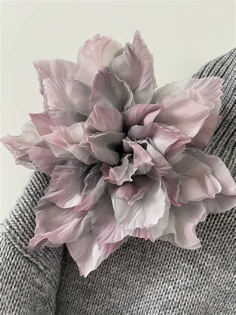 Very Large Grey Silk Flower Brooch Fabric Flower Brooch Etsy