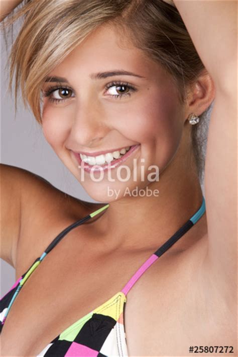 Beuatiful Young Teen Blonde Girl Wearing A Bikini Stock