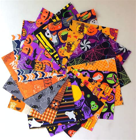 102 Halloween Themed Pre Cut Charm Pack 5 X 5 Inches Quilt Fabric