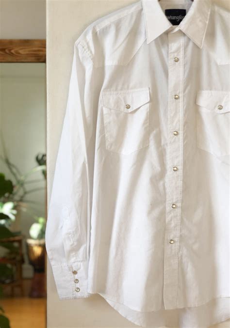 Vintage 70s Wrangler White Pearl Snap Western Dress Shirt L Etsy