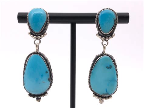 Lot Navajo Blue Turquoise Sterling Dangle Earrings