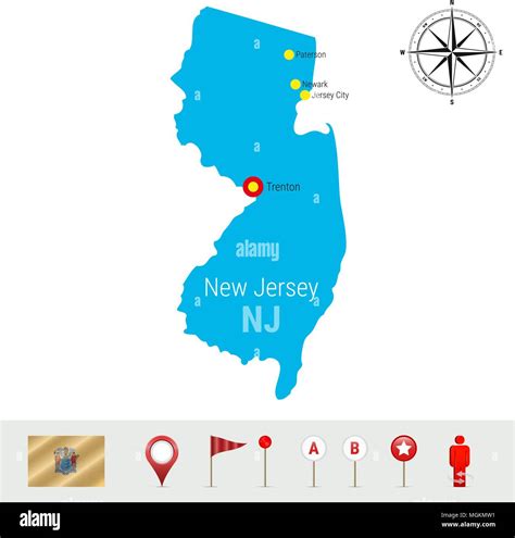 Nueva Jersey Mapa Vectorial Aislado Sobre Fondo Blanco Silueta
