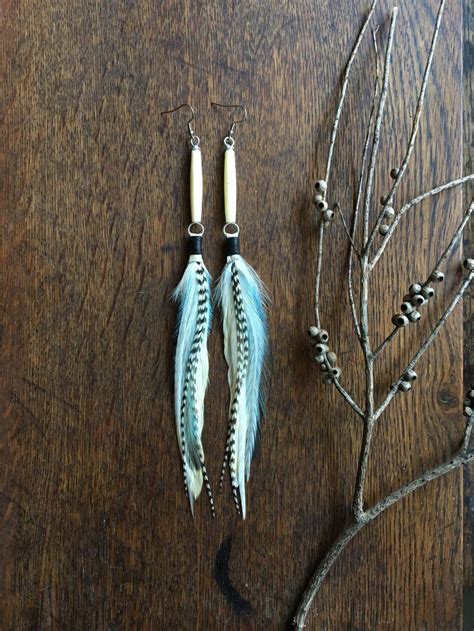 Long White Feather Earrings Gypsy Jewelry Bone Beaded Etsy Australia Feather Earrings Gypsy