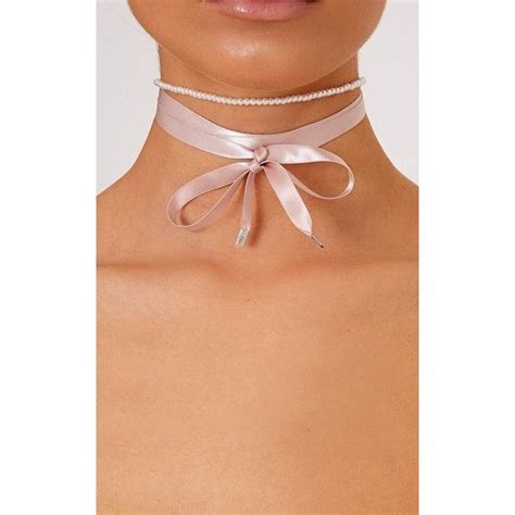 Blush Pearl And Ribbon Wrap Choker £6 Liked On Polyvore Featuring Jewelry Necklaces Pink Pink